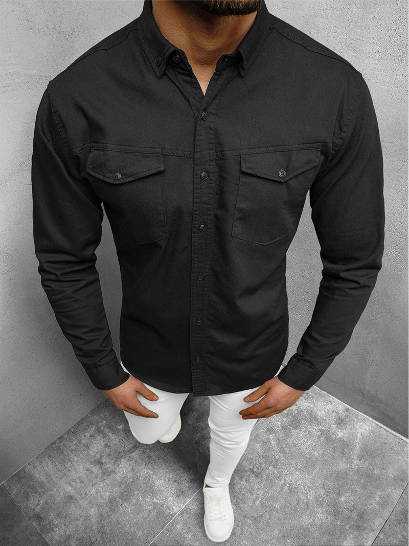 Férfi Farmer Ing Fekete OZONEE O/K1263