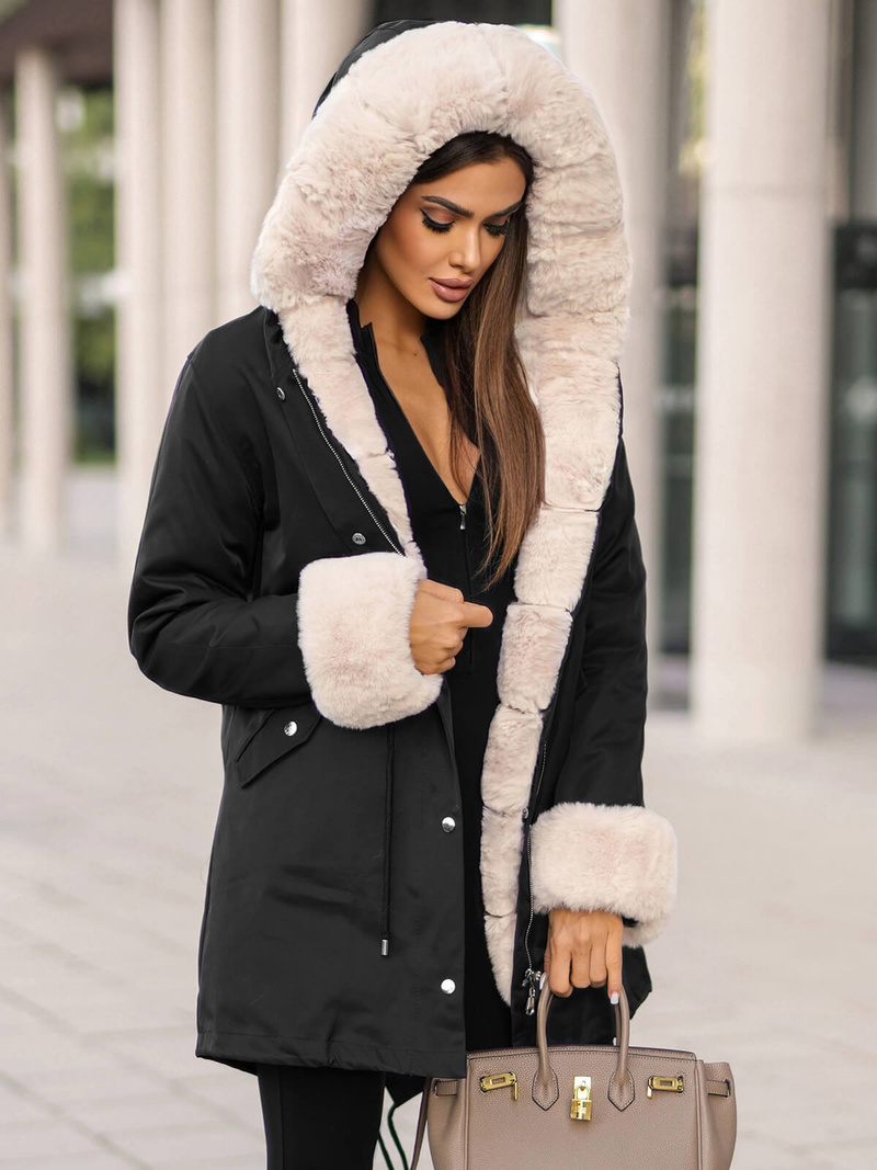 Női téli kabát Fekete OZONEE JS/M763/392Z