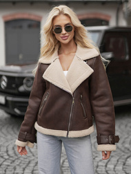 Női bőrdzseki csokoládé OZONEE JS/61M8501/158Z