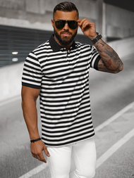 Férfi galléros póló fehér–fekete OZONEE NB/MT3110