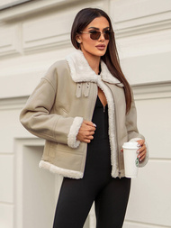 Női Bőrdzseki Bézs OZONEE JS/11Z8178