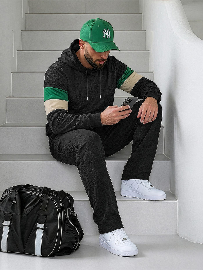 Férfi kapucnis felső fekete OZONEE JS/3B578