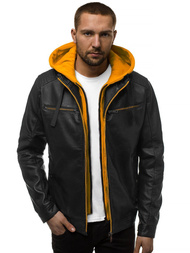 Férfi bőrdzseki fekete-sárga OZONEE N/6129Z