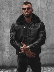 Férfi bőrdzseki fekete OZONEE JS/11Z8013Z