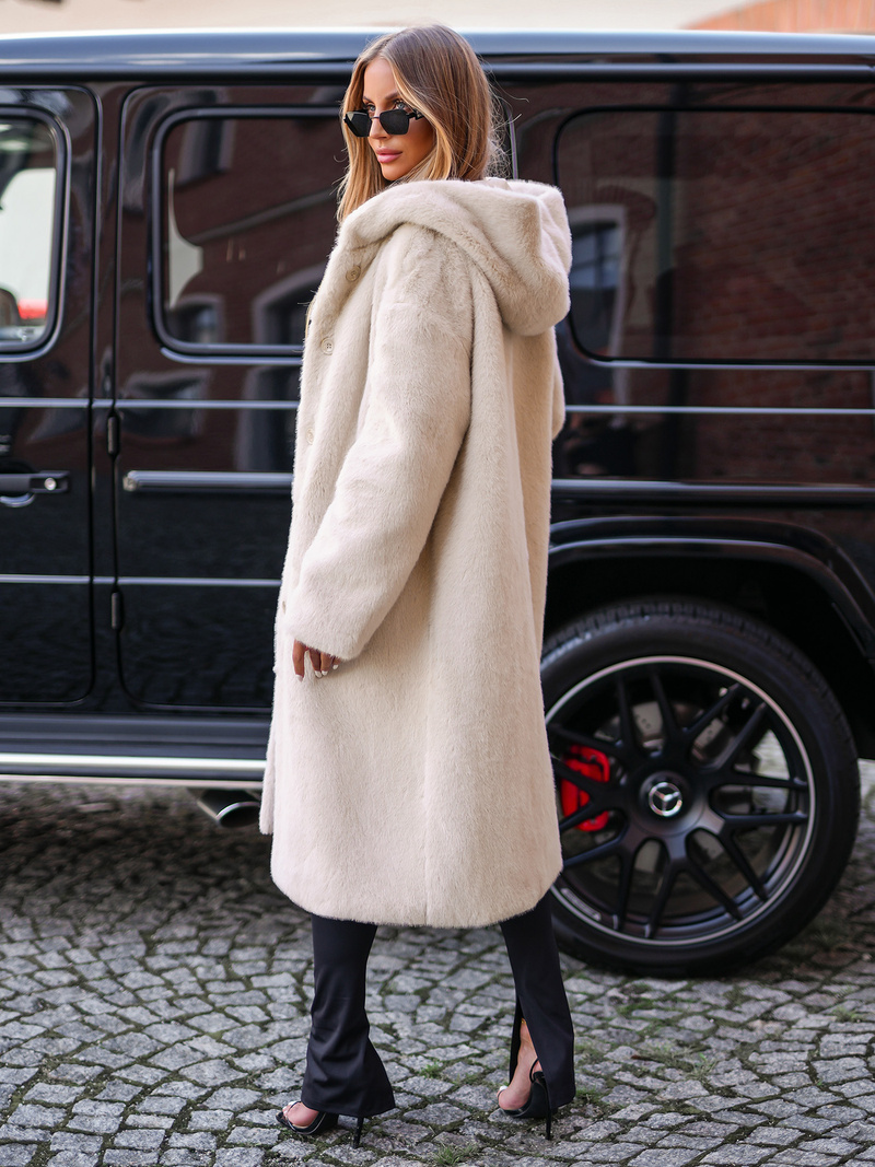 Női szőrme téli kabát bézs OZONEE JS/11Z8250