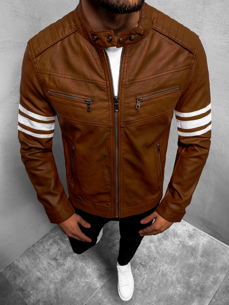 Férfi bőrdzseki camel OZONEE YD/BF59359Z