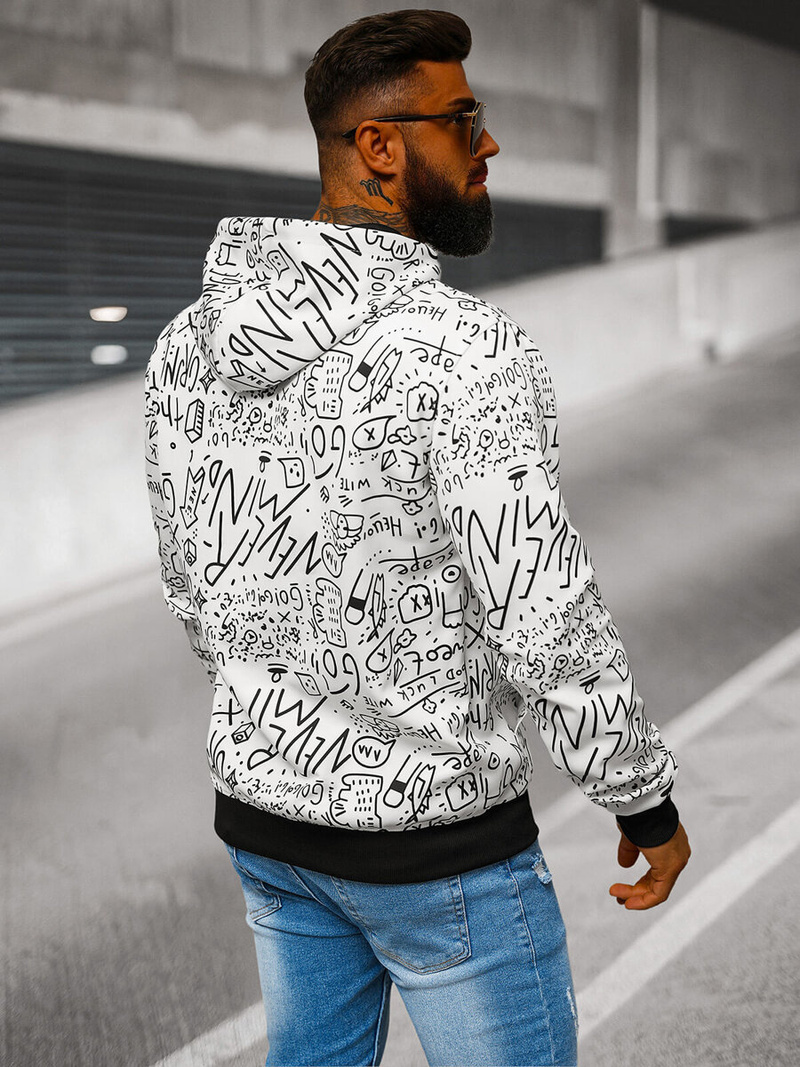 Férfi kapucnis pulóver fehér OZONEE JS/8B1182/1