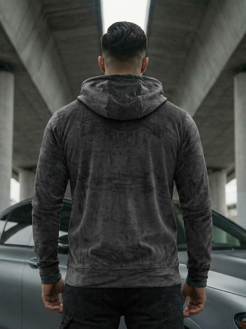 Férfi velúr kapucnis pulóver grafit OZONEE JS/8B1168/6Z