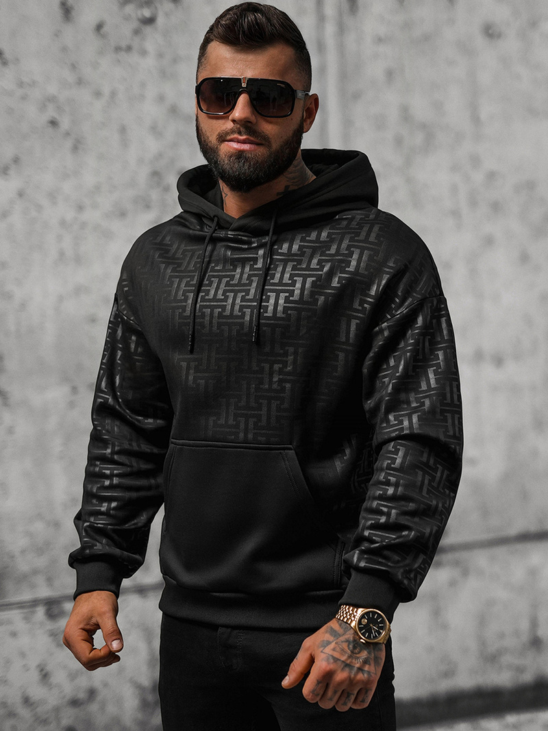 Férfi kapucnis pulóver fekete OZONEE O/3A76