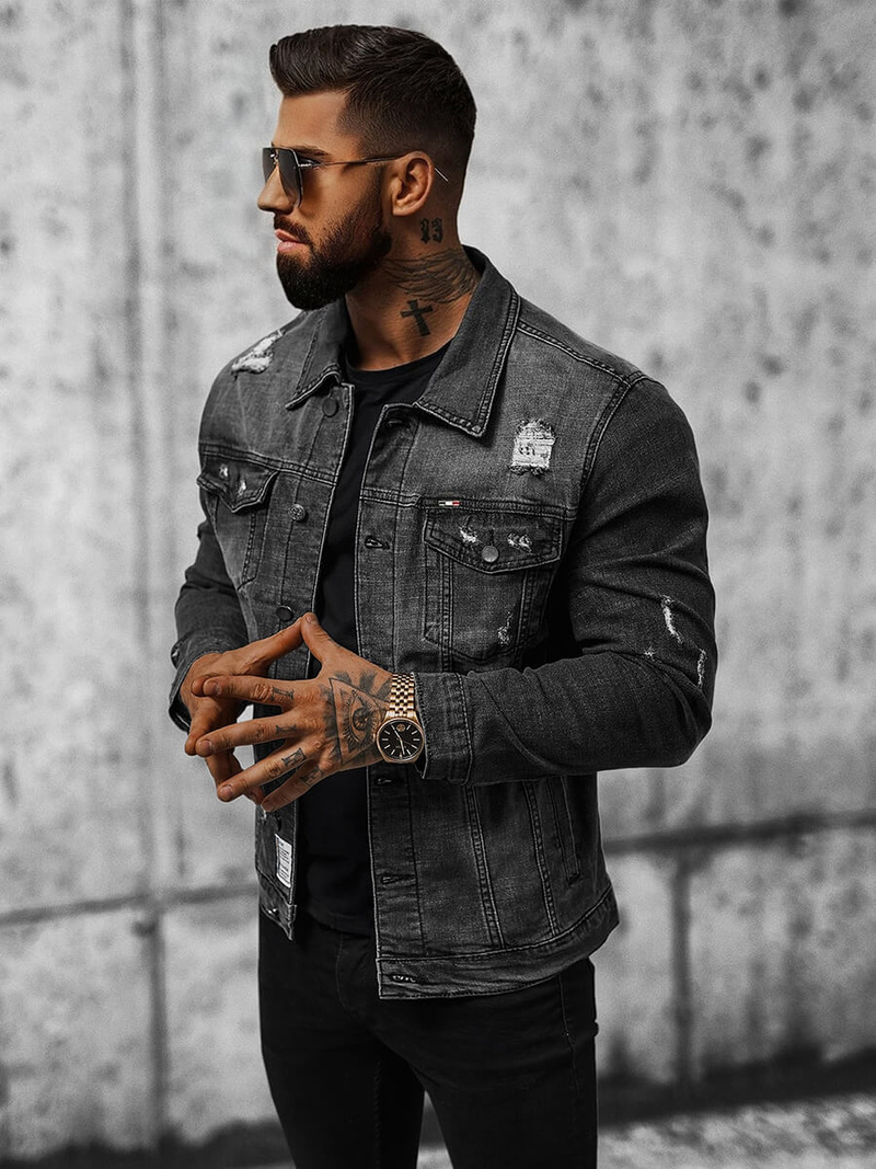 Férfi farmer dzseki fekete OZONEE NB/MJ515N