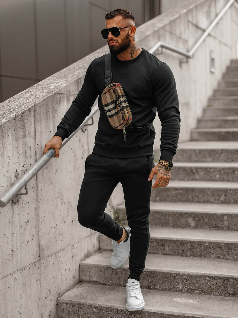 Férfi melegítő együttes Fekete OZONEE JS/68C10380/3Z