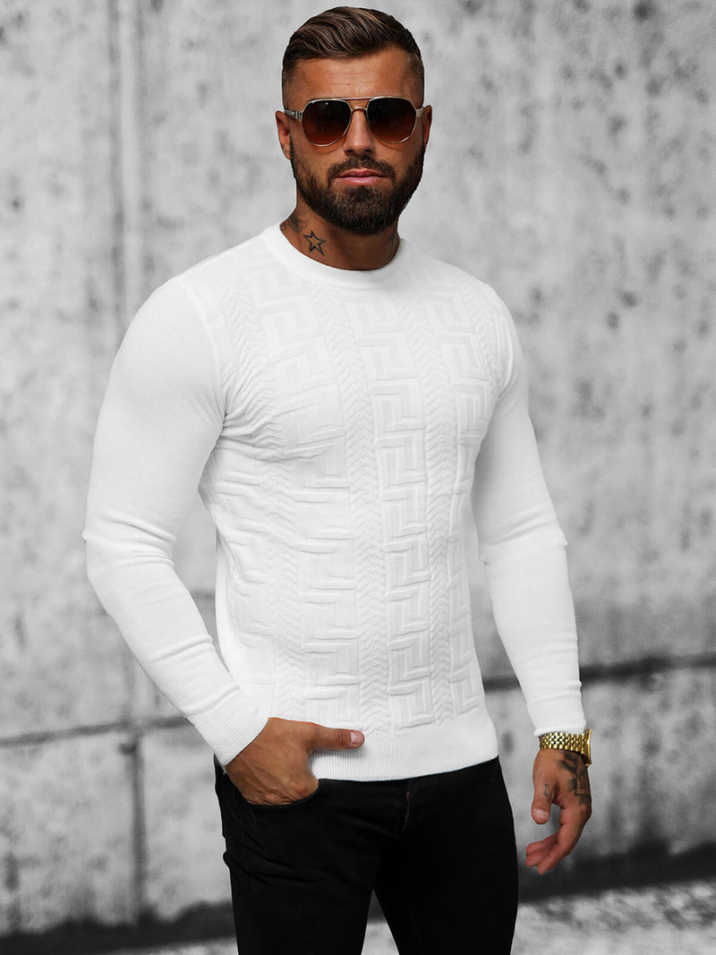 Férfi Pulóver Fehér OZONEE O/ZZ190126