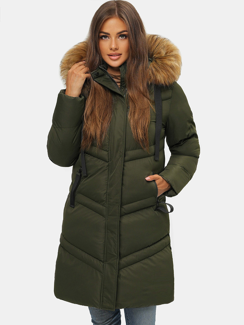 Női téli kabát Sötét-Zöld OZONEE JS/M731/136