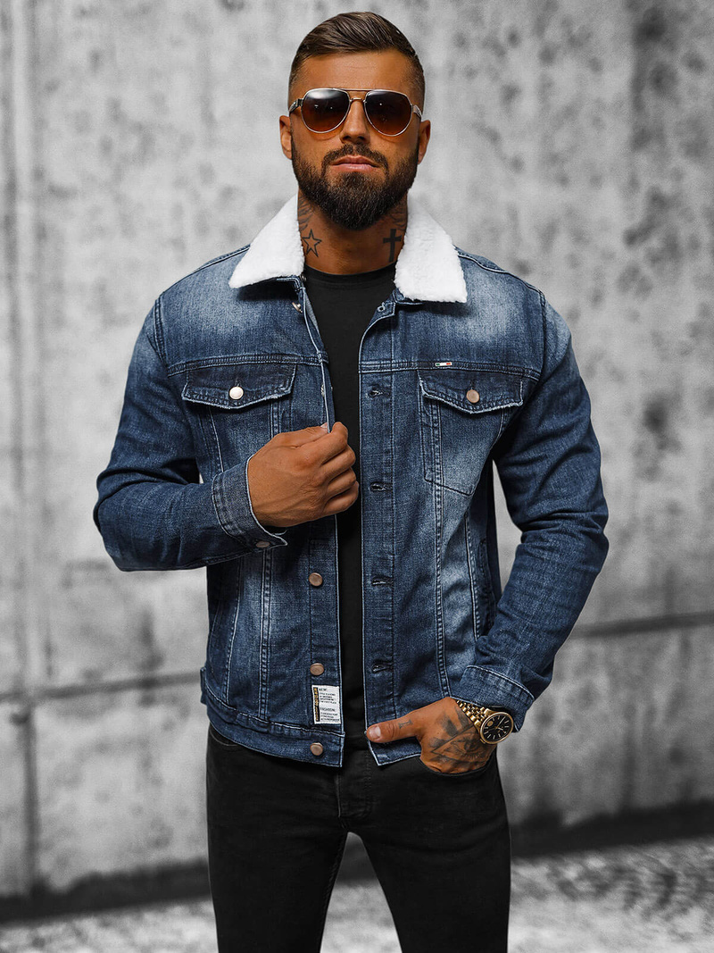 Férfi Farmer Dzseki SHERPA Sötét-Kék OZONEE NB/MJ516BSZ