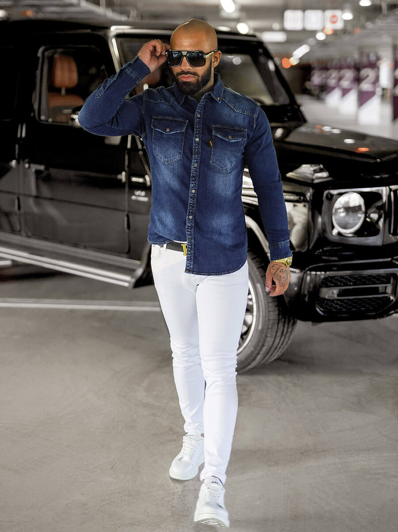 Férfi farmer ing kék OZONEE O/51410