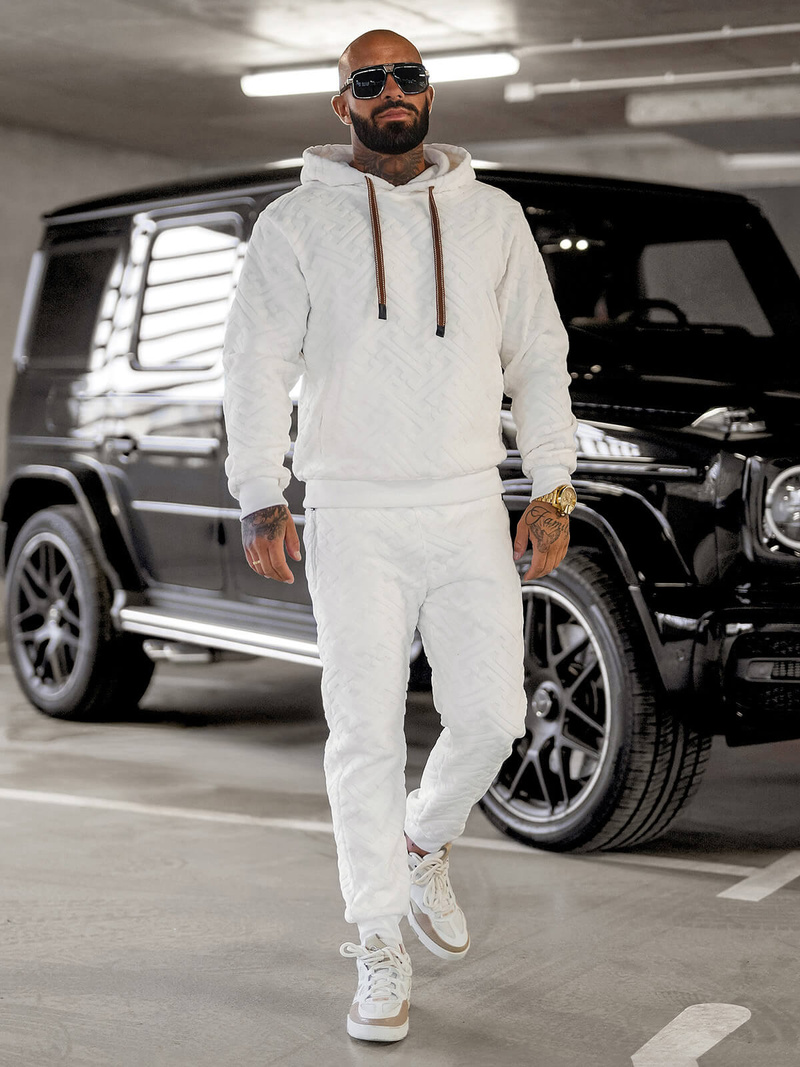 Férfi melegítő szett velúr fehér OZONEE O/3C390