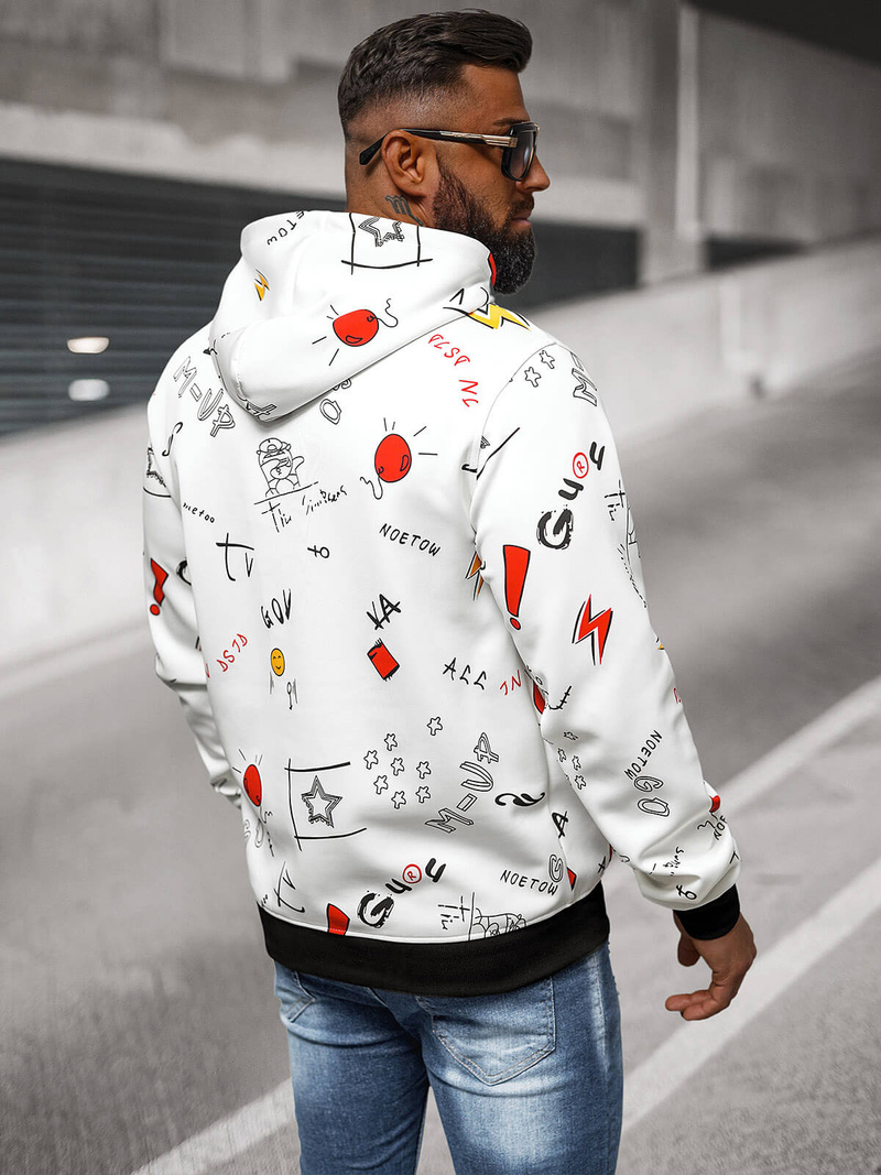 Férfi kapucnis pulóver fehér OZONEE JS/8B1223/1