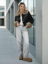 Női bőrdzseki fekete-bézs OZONEE JS/61M8513/392B