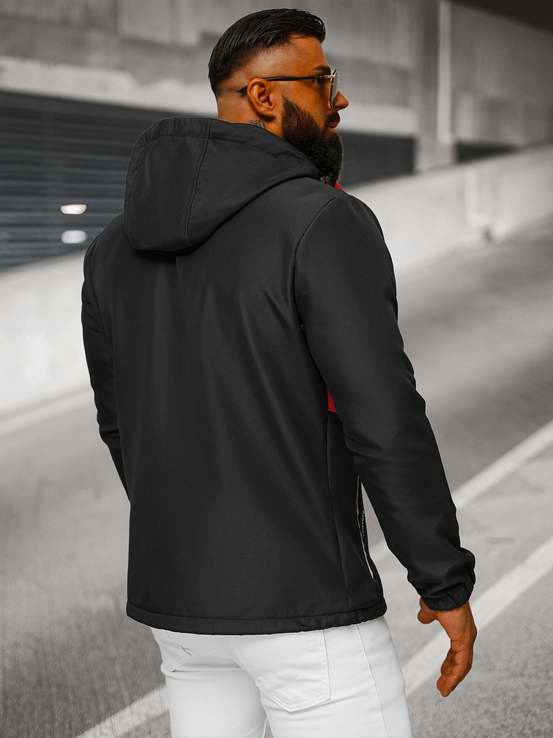 Férfi kapucnis softshell kabát fekete-piros OZONEE JS/HH022/1C