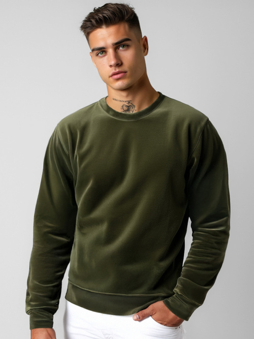 Férfi velúr pulóver khaki OZONEE JS/8B1166/29