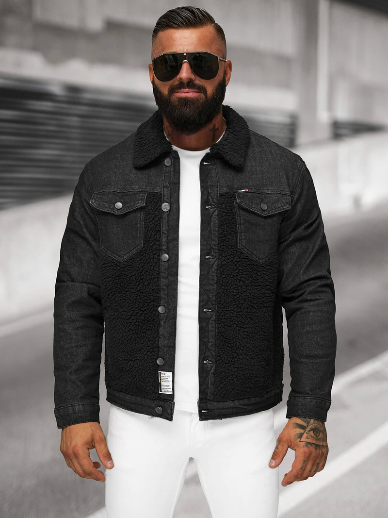 Férfi farmer dzseki SHERPA fekete OZONEE NB/MJ533NZ