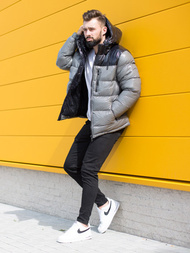 Férfi steppelt téli kabát szürke OZONEE N/6462