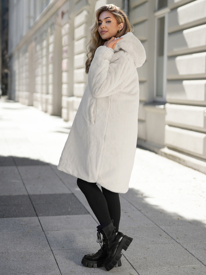 Női hosszú téli kabát ecru OZONEE JS/5M3352/280