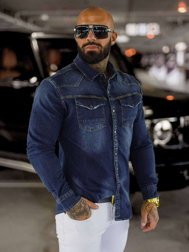 Férfi farmer ing kék OZONEE O/51412