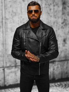 Férfi bőrdzseki fekete OZONEE JS/11Z8067