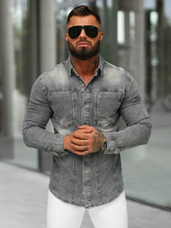 Férfi Farmer Ing Szürke OZONEE NB/MC712GZ