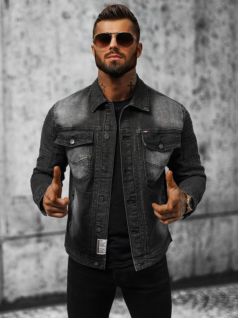 Férfi Farmer Dzseki Fekete OZONEE NB/MJ521N