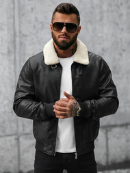 Férfi bőrdzseki fekete OZONEE JB/JP1178Z