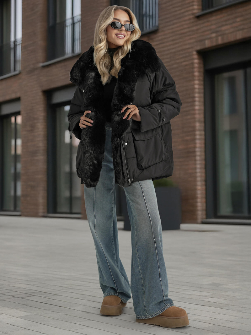 Női téli kabát fekete OZONEE JS/16M9185/392