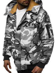 Férfi téli kabát terepmintás-szürke OZONEE JS/2019005