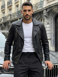 Férfi bőrdzseki fekete OZONEE JS/11Z8067Z