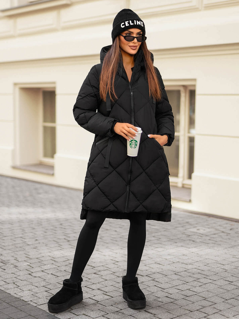 Női téli kabát fekete OZONEE JS/5M3168/392Z