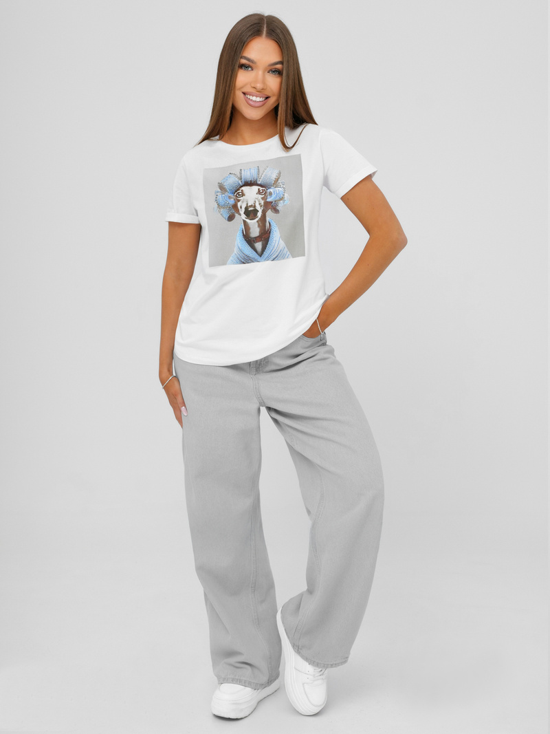 Női polo fehér-szürke OZONEE JS/YJ77726