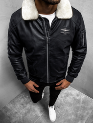 Férfi pilóta bőrkabát fekete O/4811