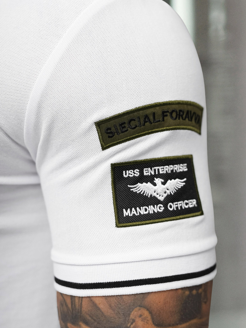 Férfi galléros póló fehér OZONEE NB/MT3144