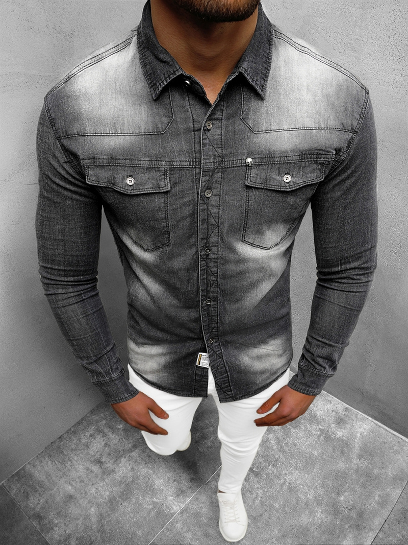 Férfi Farmer Ing Fekete OZONEE NB/MC703N