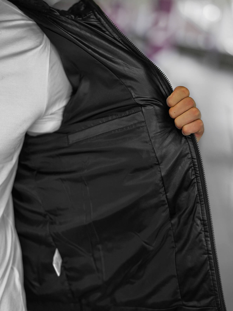 Férfi téli bőrkabát fekete OZONEE O/11Z8088