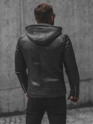 Férfi bőrdzseki fekete OZONEE JS/11Z8012Z