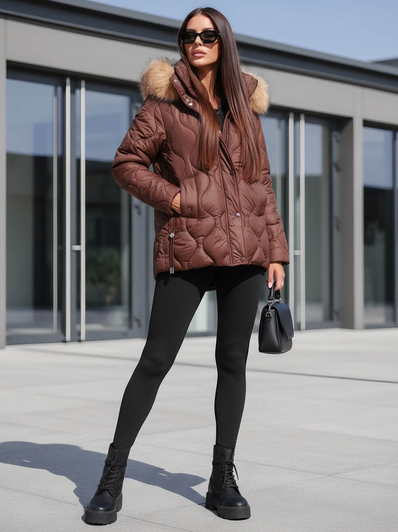 Női téli kabát csokoládé OZONEE JS/5M3226/158Z