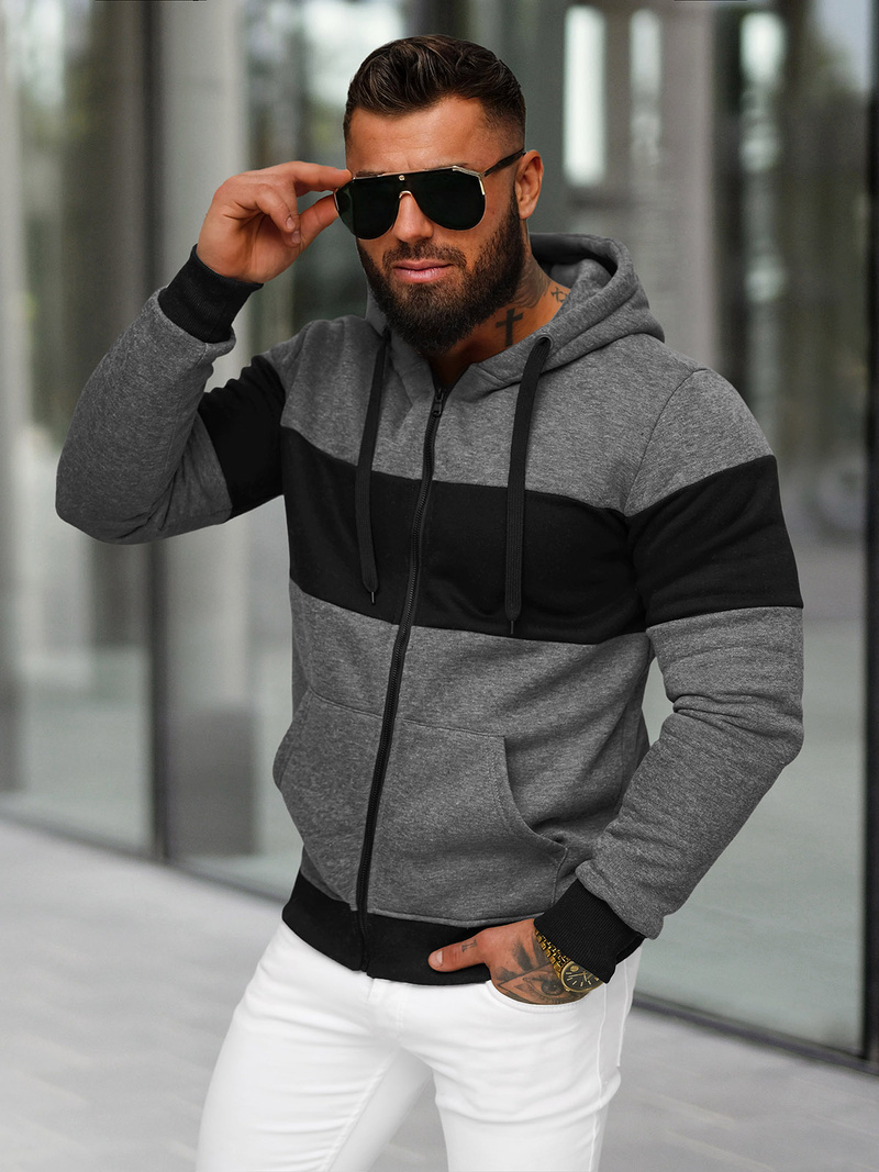 Férfi kapucnis felső grafit OZONEE JS/8B1337/5