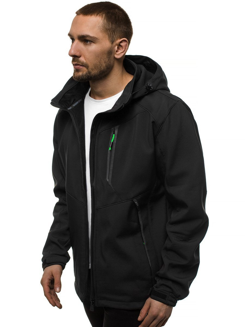 Férfi kapucnis softshell kabát fekete-zöld OZONEE GE/12266Z