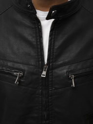 Férfi bőrdzseki fekete OZONEE JB/JP1125