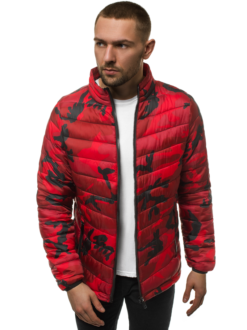 Férfi átmeneti kabát piros-terepmintás OZONEE JS/SM80Z