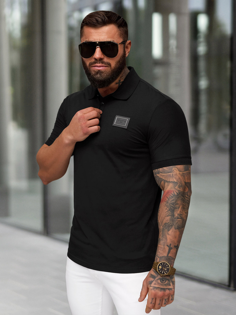 Férfi galléros póló fekete OZONEE NB/MT3124