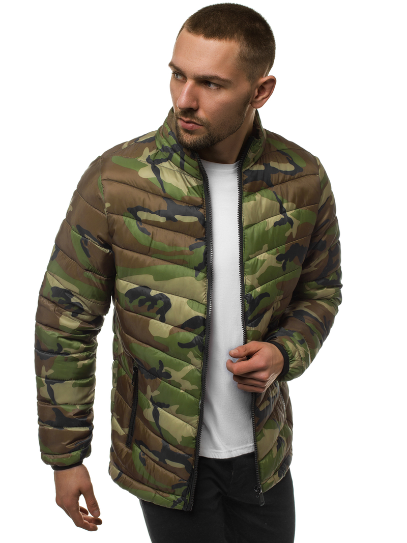 Férfi átmeneti kabát khaki-terepmintás OZONEE JS/SM80Z
