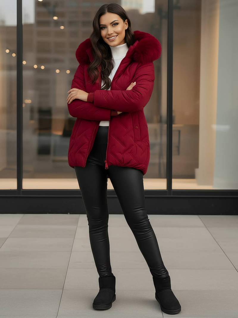 Női téli kabát bordó OZONEE JS/16M9296/06Z